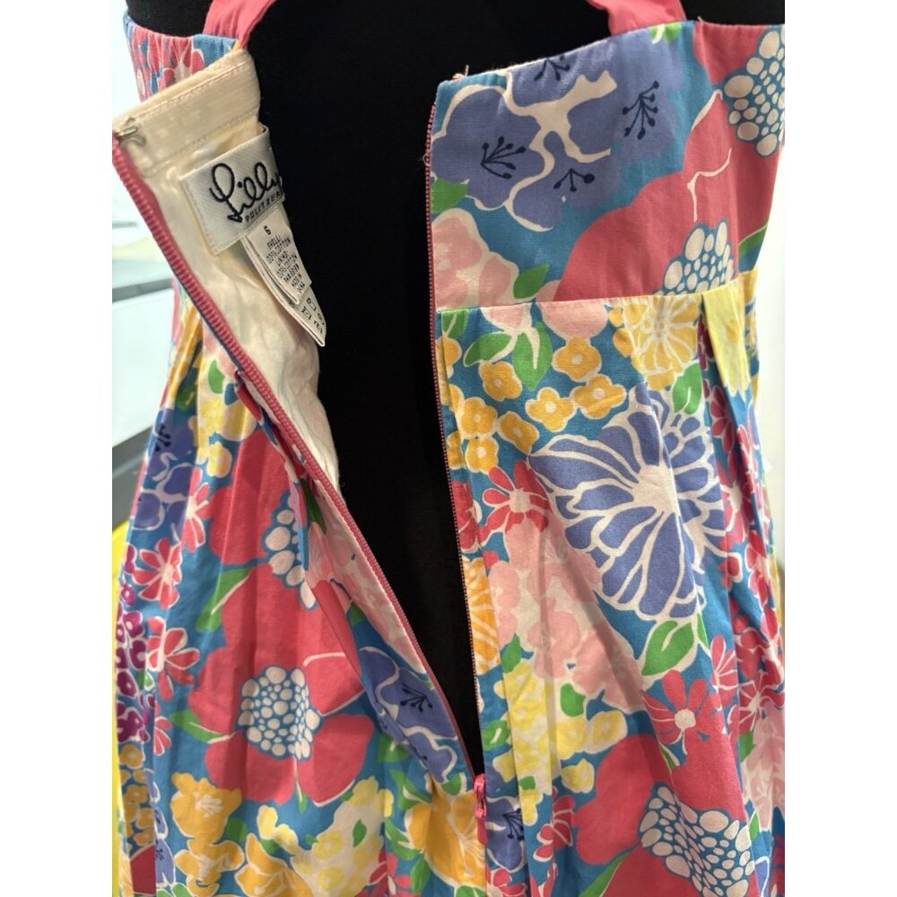 Lilly Pulitzer Halter Sun Dress Pink Size 6 Floral Zip Closure Cross Back Straps - Picture 5 of 5